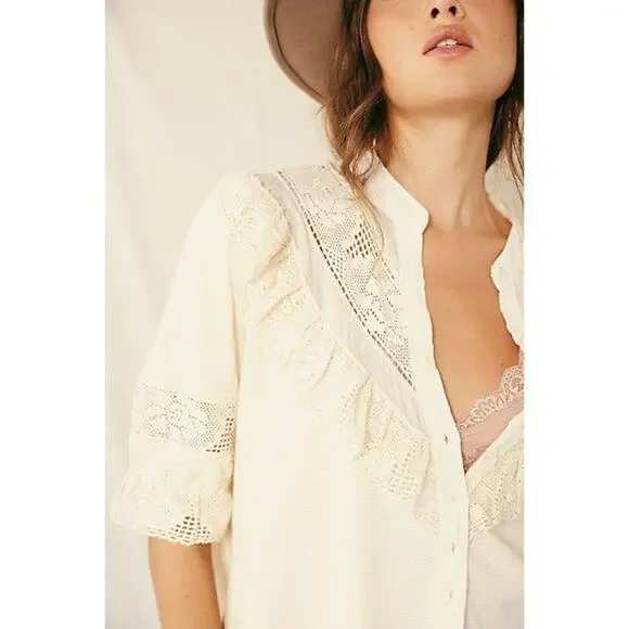 Free People Walk in the Park Top - Cream- S - New - Picture 2 of 11